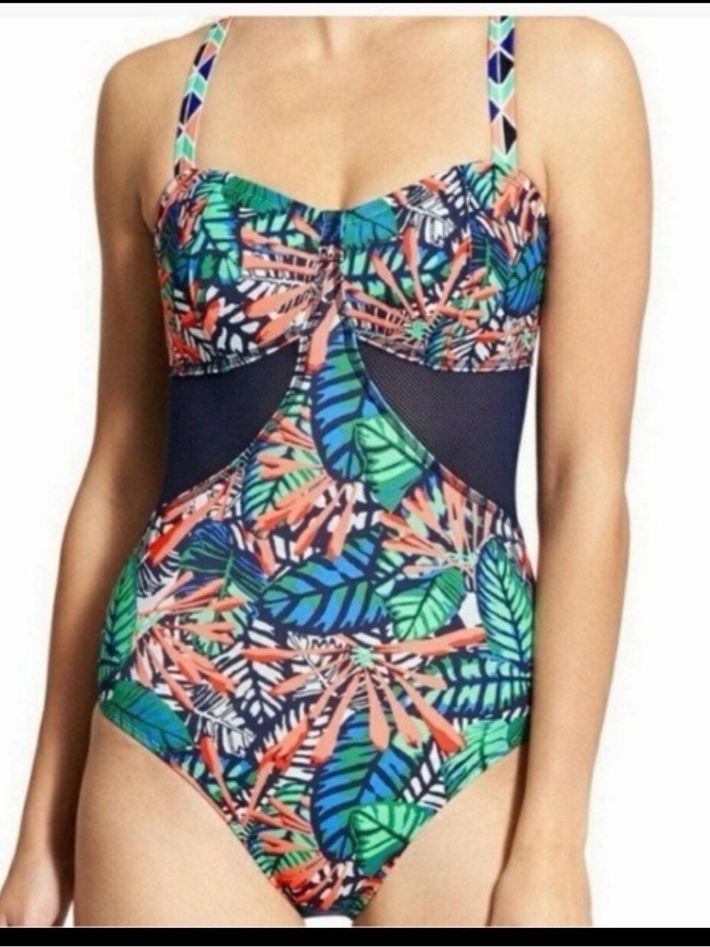 Athleta Hanalei blue tropical print one piece swimsuit